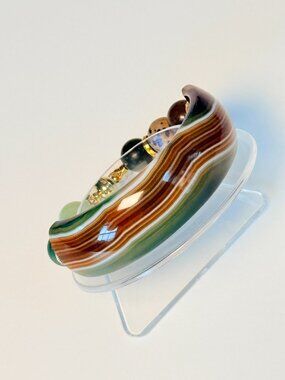 Green Banded Agate Half Bangle Bracelet Handmade Statement Jewelry